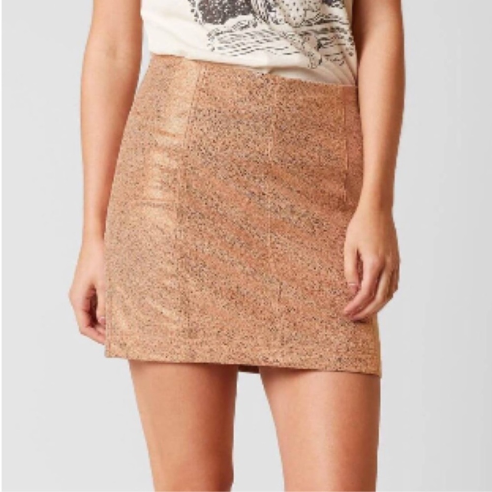 FREE PEOPLE Modern Femme Metallic Gold Mini Skirt